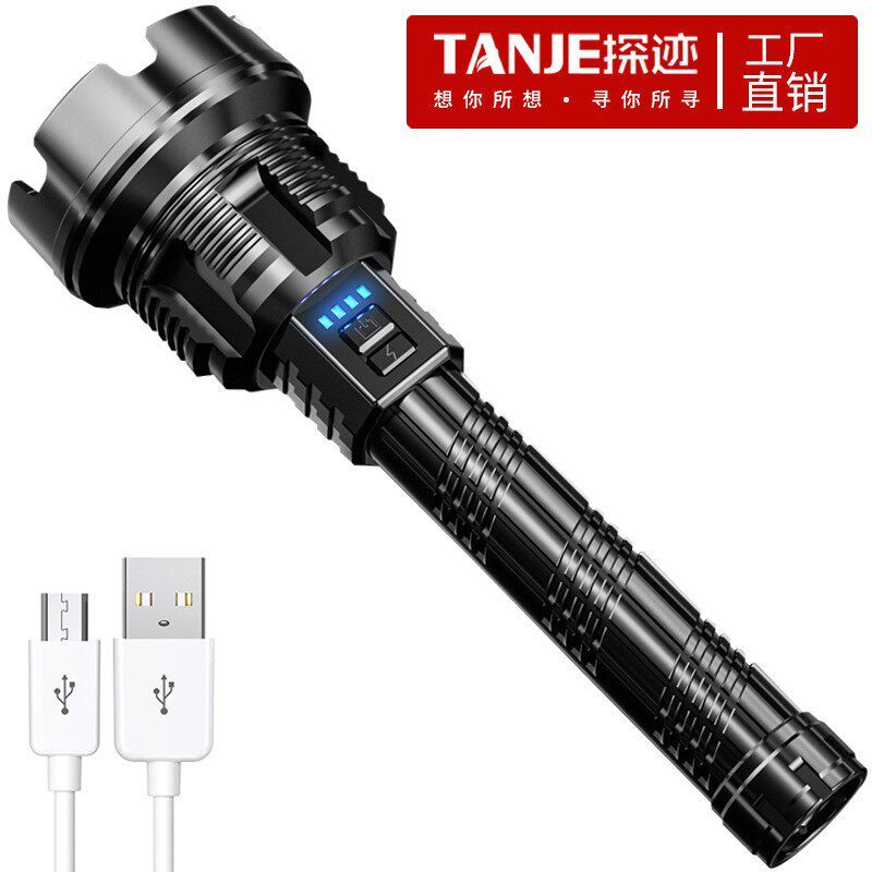 [Recommended] New ABS Power torch USB Rechargeable outdoor long-range light LED Handheld searchlight is lightweight NPTI