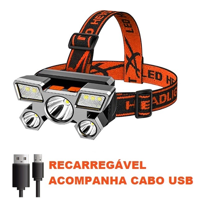 Cabeça de Lanterna Recarregável - Rechargeable Headlamp High Power Led Light