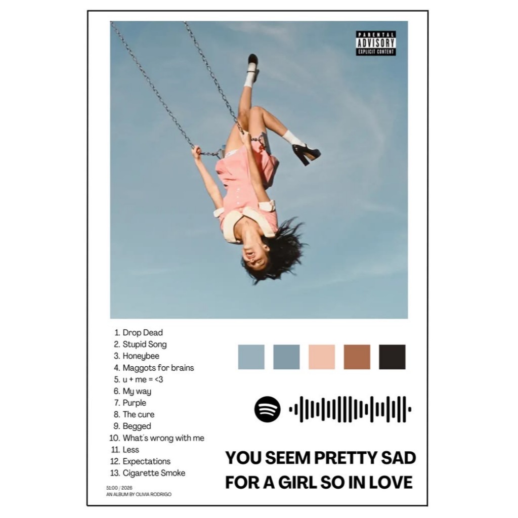 Quadros Decorativos Olivia Rodrigo Spotify Player Playlist Musica Retro Pop Quarto Decor (1 peça)