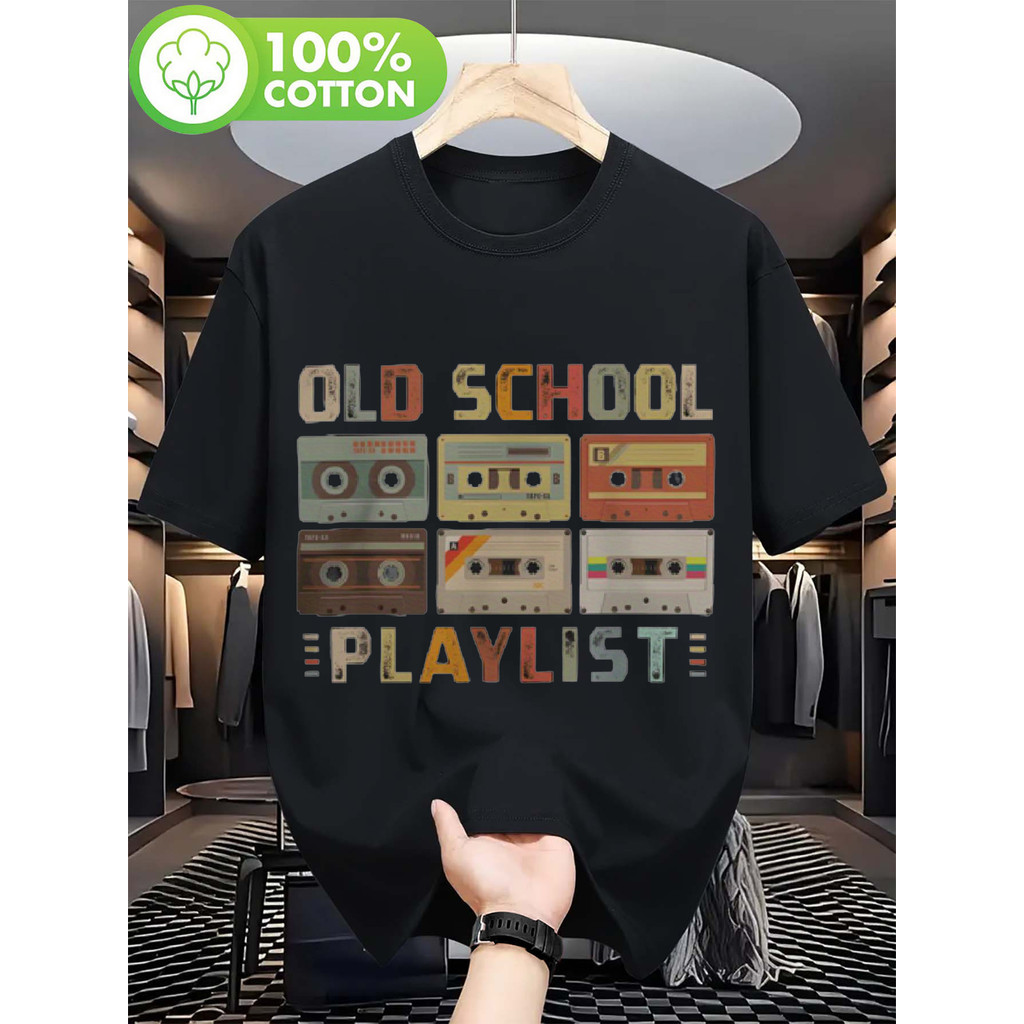 Camiseta Unissex 80s Retro Cassette Music Vintage Playlist Graphic Cotton Casual Confortável Estilosa Retrô