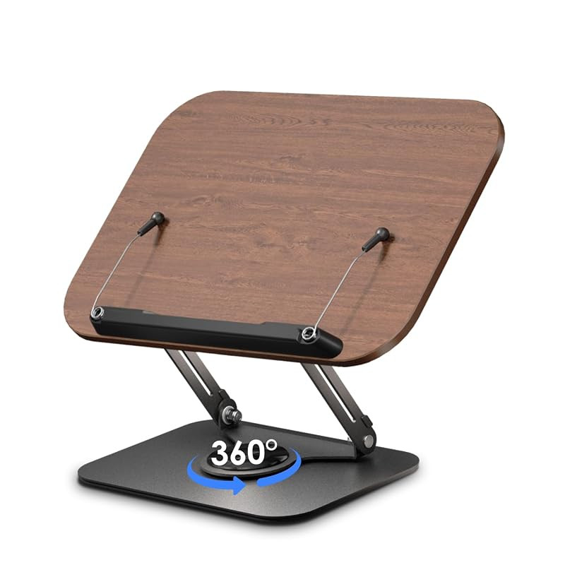 Versatile Adjustable Book Stand with 360-Degree Rotatable Base, Foldable Design, and Enhanced Stability for Thick Books