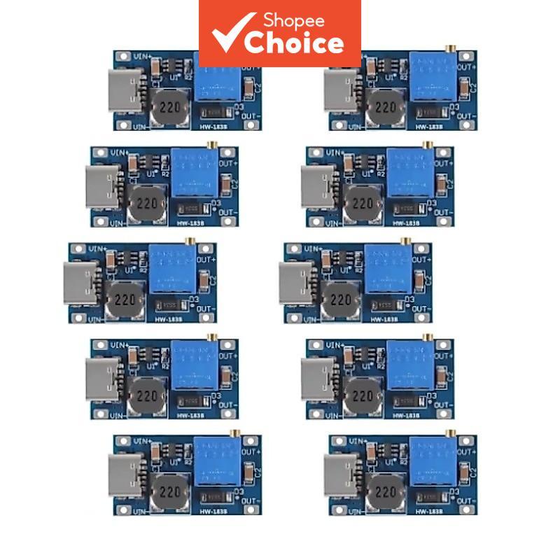 Um conjunto com dez módulos elevadores de potência MT3608, regulador ajustável de 2V-24V para 5V-28V 2A, conversor