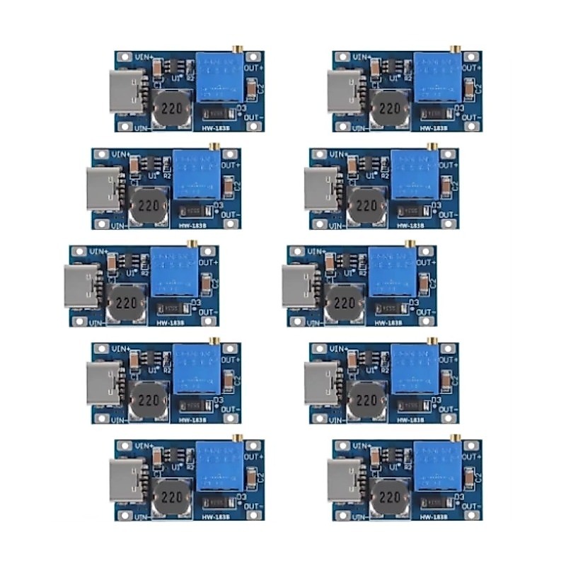 Um Conjunto de Dez Unidades do Módulo de Potência Boost MT3608, Micro USB Tipo-C 2V-24V Para 5V-28V 2A Regulador de