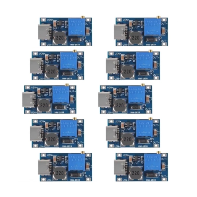 Dez Pces MT3608 Módulo De Potência De Impulso Micro USB Tipo-C 2V-24V Para 5V-28V 2A Regulador De Tensão
