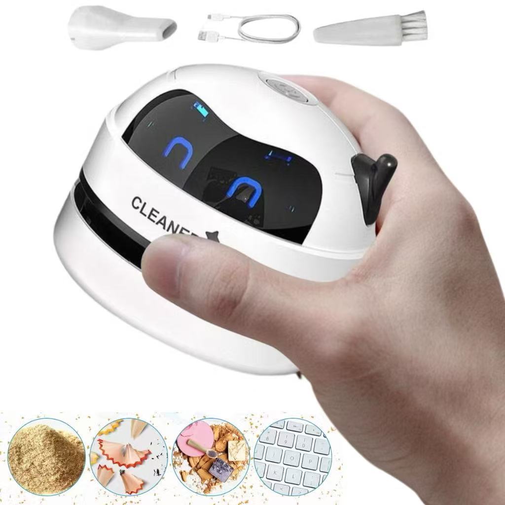 Mini Aspirador De Mesa Limpador Pó Teclado Migalhasl：Formato de Robô Fofo - Limpeza Rápida e Silenciosa