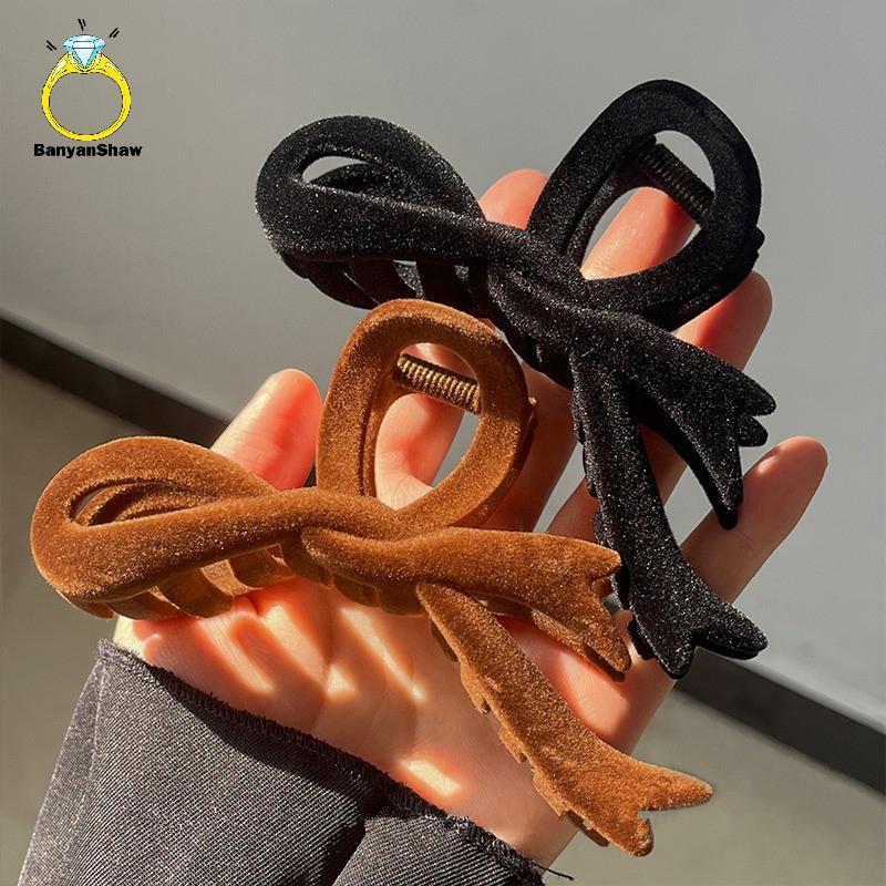 [BANY] Grampos De Cabelo Com Laço De Veludo Vermelho Outono Inverno Feminino Grampo De Garra Francês Elegante Coreano Ac
