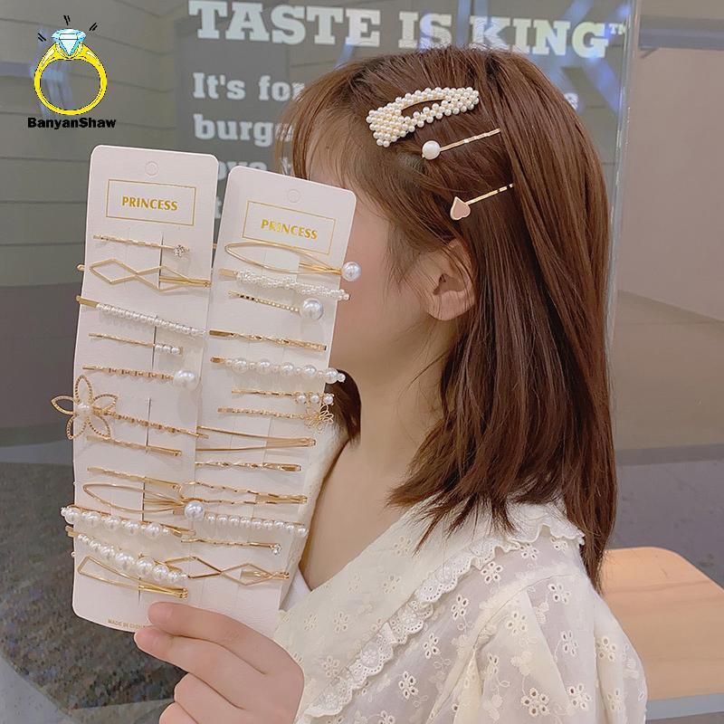 [BANY] 3/4/5 Pçs/Set Moda Pérola Grampos De Cabelo Para Mulheres Doce Menina Simples Liga Presilhas Artesanais Acessório
