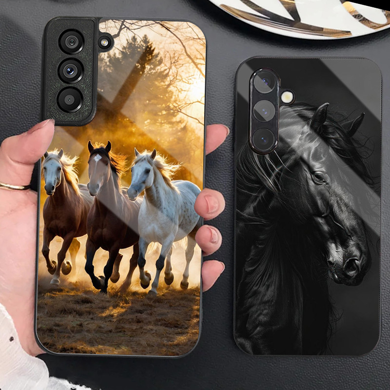 Cavalo 04 Caso De Telefone Vidro Para Samsung Galaxy S9 Plus S10 S10e S20 FE S20 S21 S22 S23 S23 S24 Ultra S25 Capa