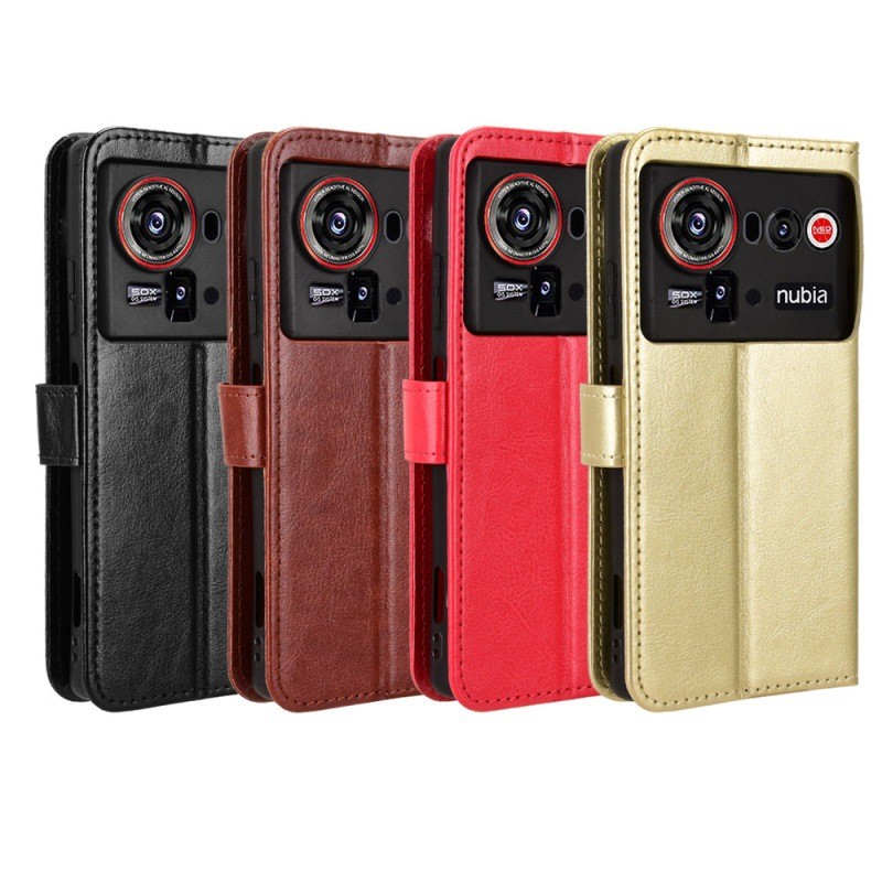 Adequado para ZTE nubia Z80 Ultra caso de telefone cartão cordão Flip caso de couro Crazy Horse padrão caso