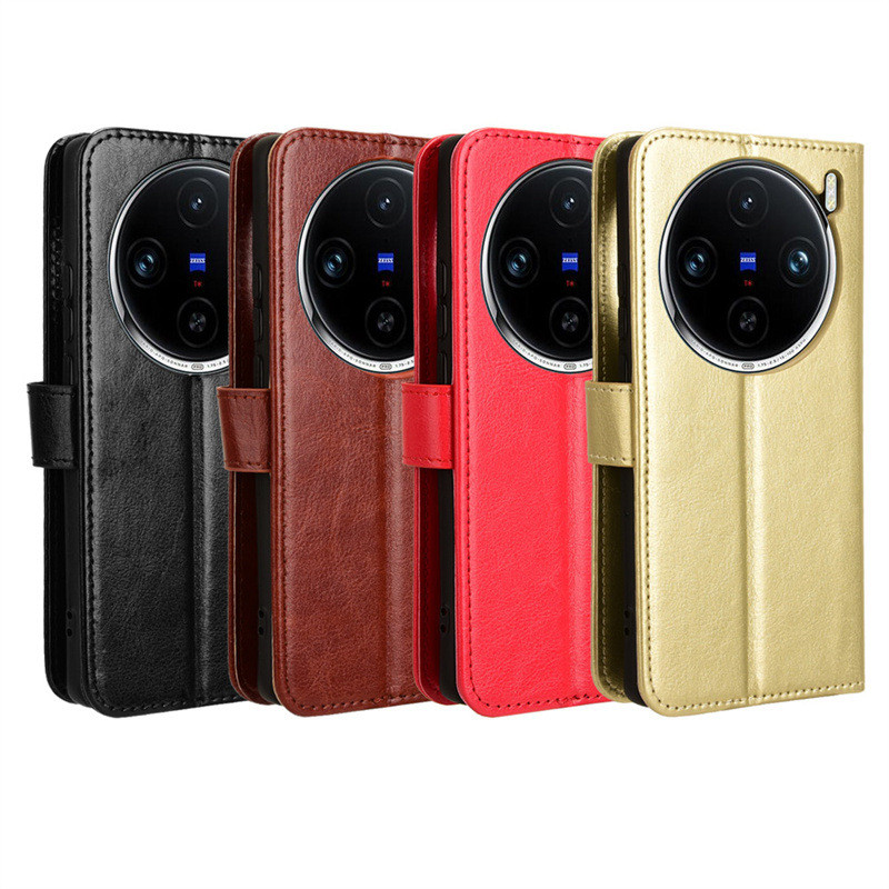 Adequado para vivo X100 Ultra caso de telefone Flip X100pro caso de couro do telefone Crazy Horse padrão cordão cartão c