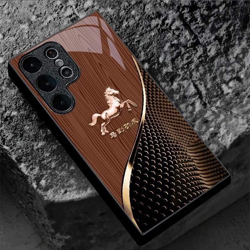 Grão De Madeira Tigre Cavalo design Caso De Telefone Vidro Para Samsung Galaxy S20 S21 S22 S23 S24 S25 Ultra Plus S23FE