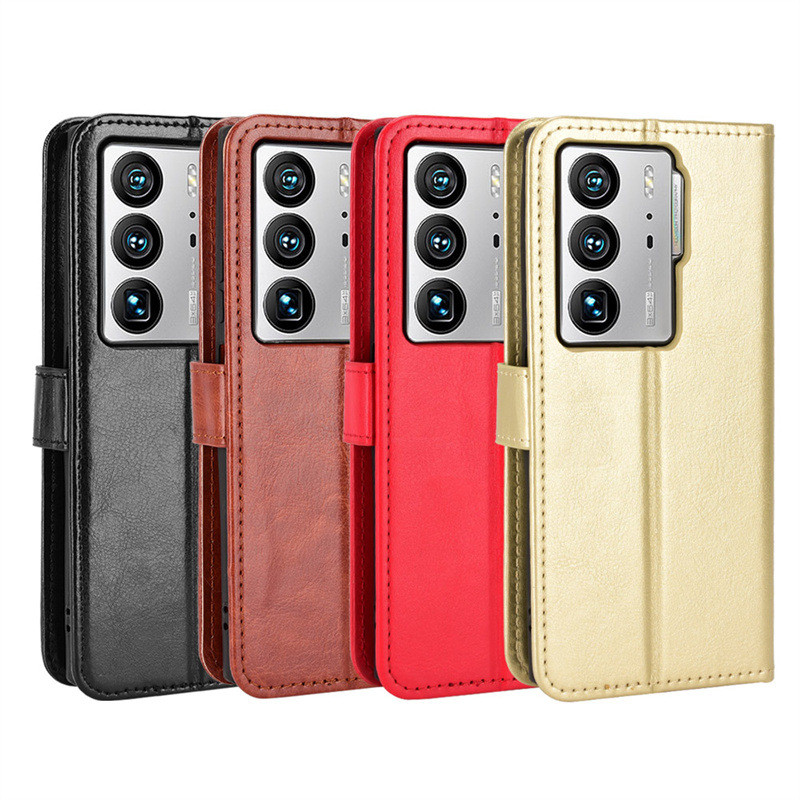Adequado para ZTE Axon 40 Ultra caso de telefone cartão Flip caso de couro Crazy Horse padrão cordão capa protetora 40Pr