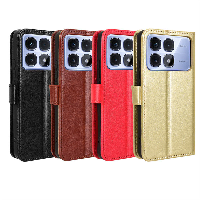Adequado para redmi k70 Extreme Edition caso de telefone redmi k70 Ultra Flip couro caso cartão cordão Crazy Horse padrã