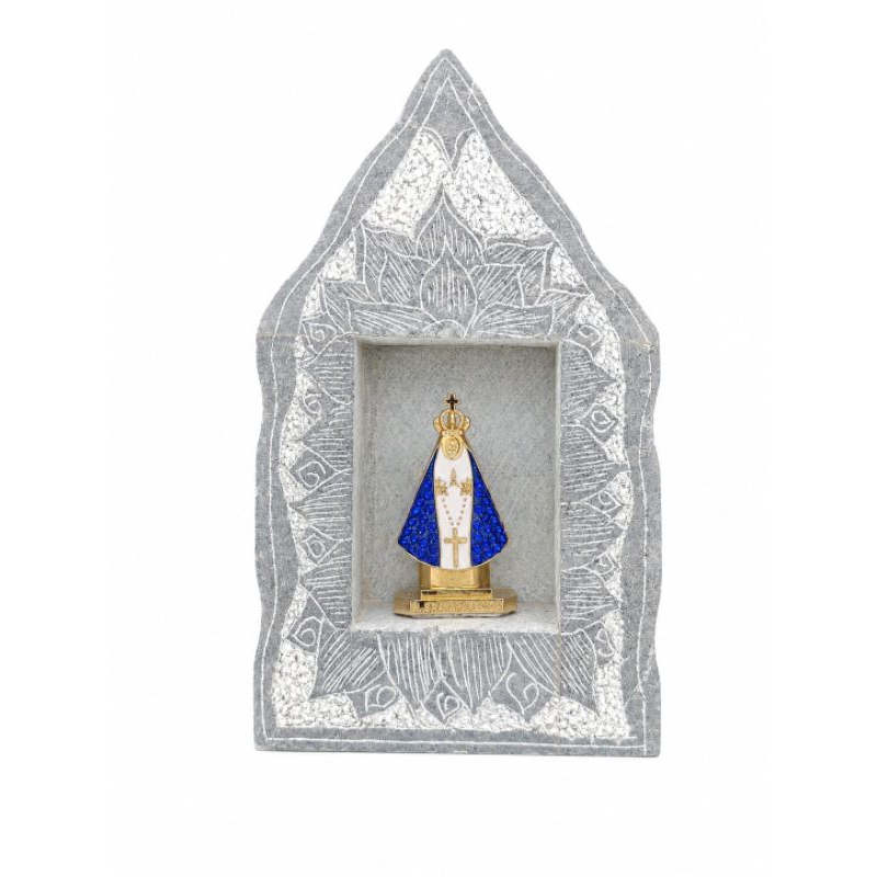 Capela de Pedra-Sabão Artesanal com Nossa Senhora em Aço Inox