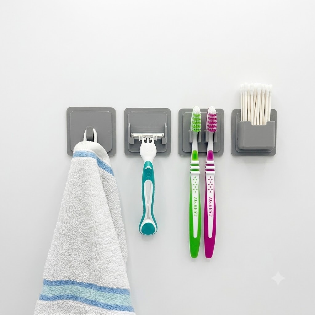 Kit 4 Suportes Organizador De Banheiro Parede Adesivo Sem Furo Moderno