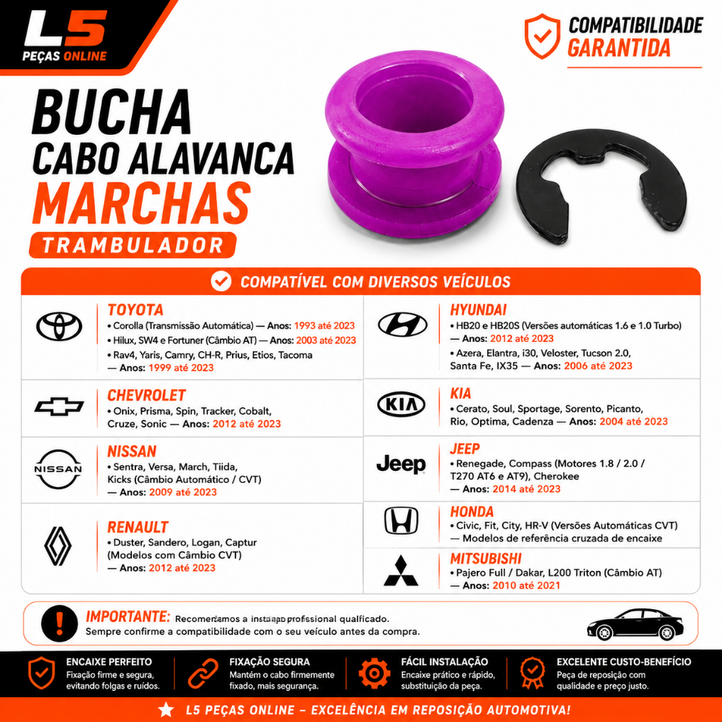 Bucha Cabo Trambulador Marcha Toyota Corolla Automatico Etios Yaris Rav4 SW4 Tacoma Hilux