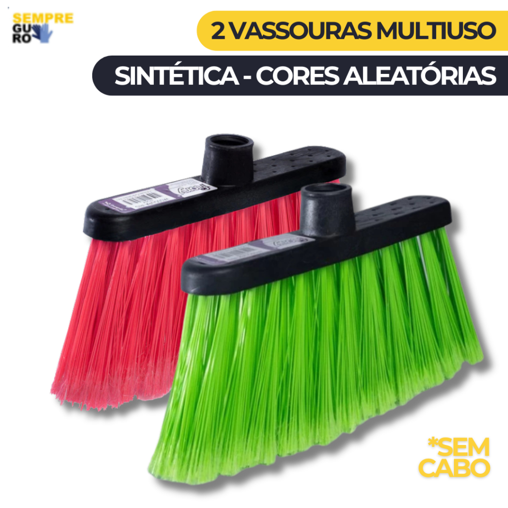 Kit 2 Vassoura Iris Multiuso Adaptador Rosqueável e Cerdas Sintéticas - CORES SORTIDAS
