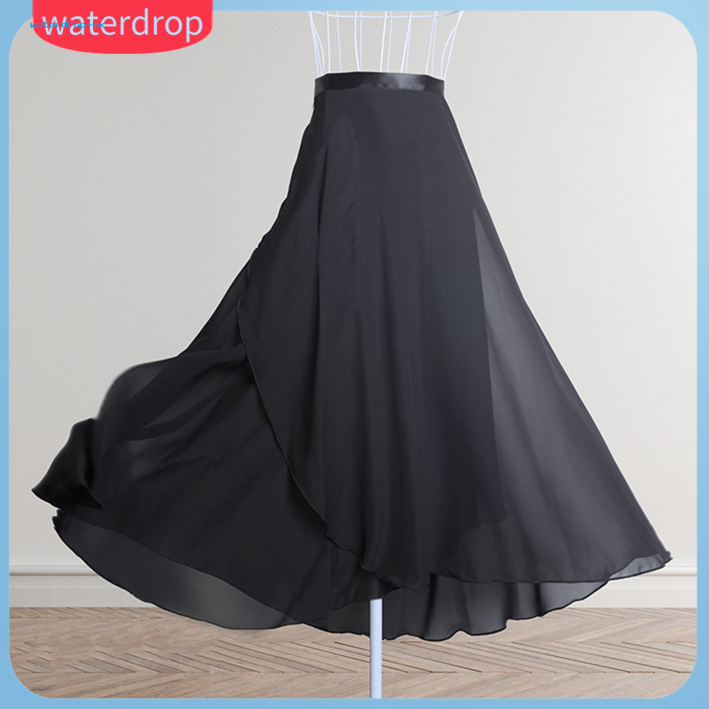 Women’s High Waist Lace-up Multi-layer Mesh Chiffon Long Skirt Flowy Solid Color Maxi Ballet for Adults Elegant Dancew