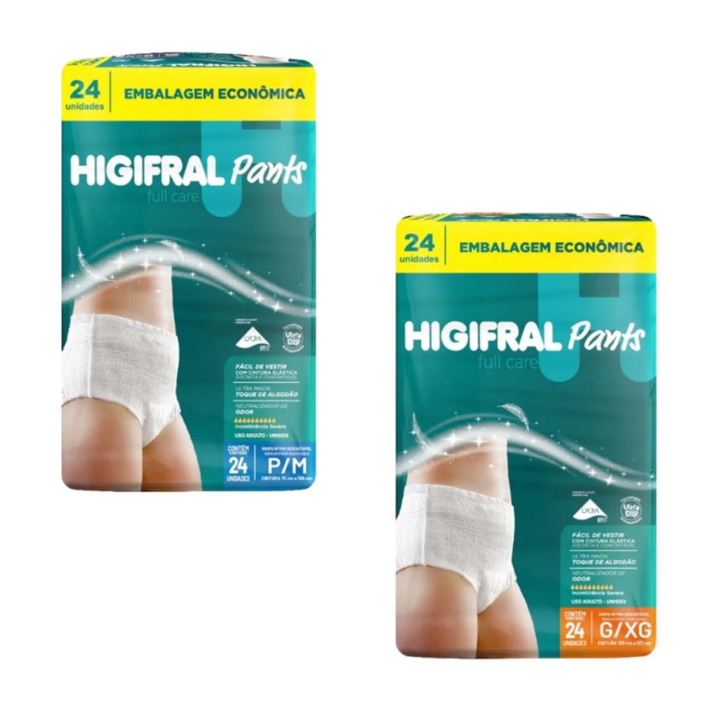Higifral Pants Fralda Geriátrica Adulto P/M e G/XG c/24 | Cintura Elástica | Entrega Rápida