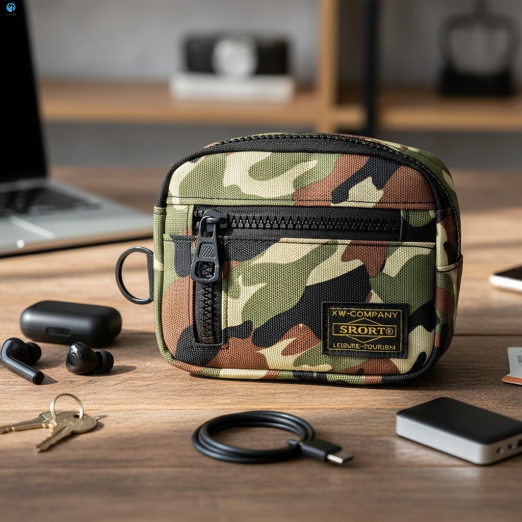 Bolsa De Moedas De Tecido Oxford Caso Fone De Ouvido Com Chaveiro Para Viagens E Deslocamento