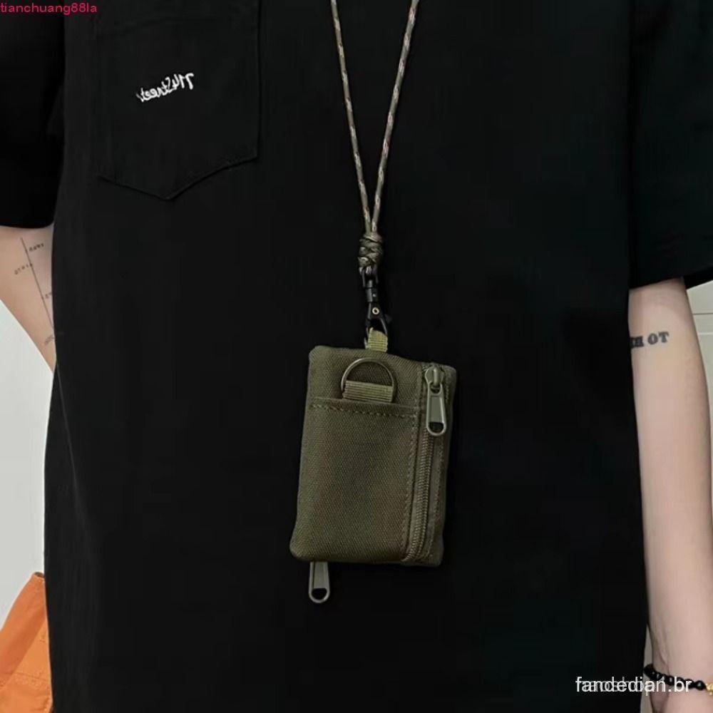 Mini carteira de tecido Oxford, bolsa de moedas com zíper de nylon para pendurar no pescoço, pequeno porta-cartões qu