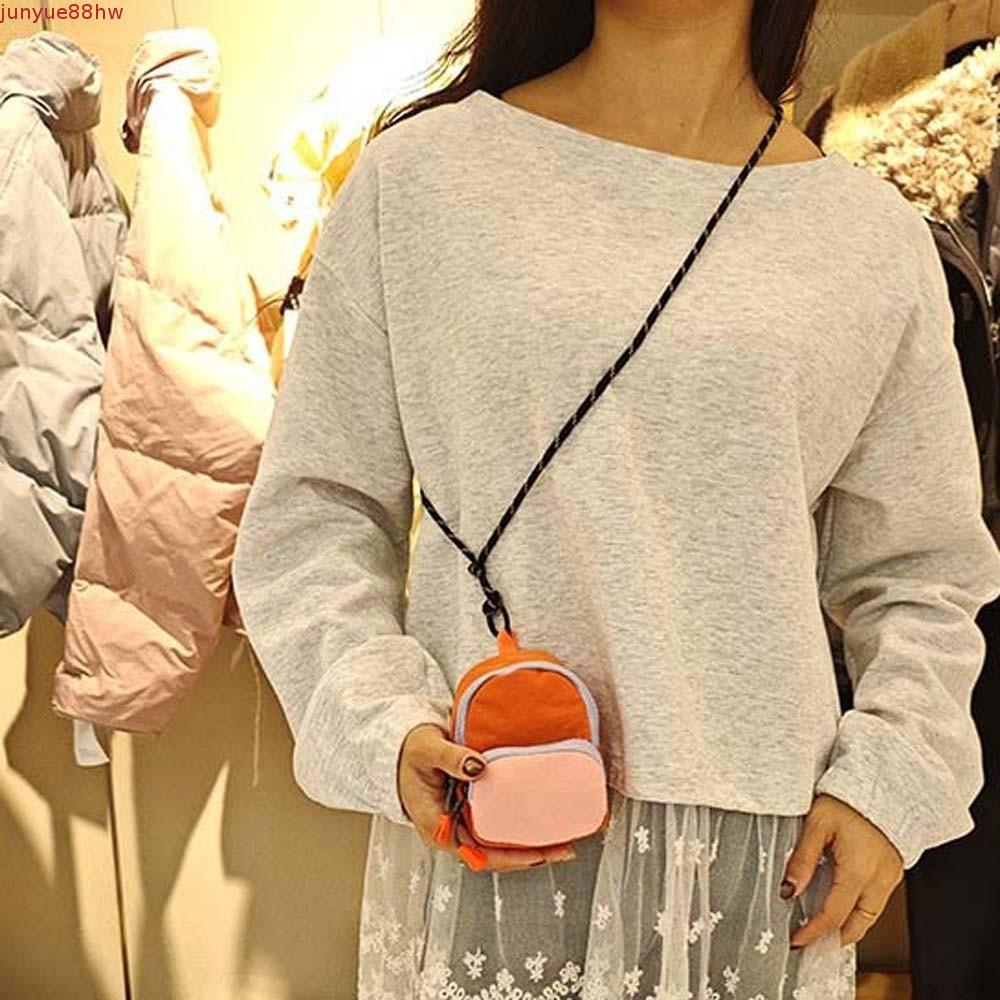 JUNYUE Bolsa De Moedas Pendurada No Pescoço , Mini Carteira De Tecido Oxford Em Formato De Mochila Quadrada , Cor Contra
