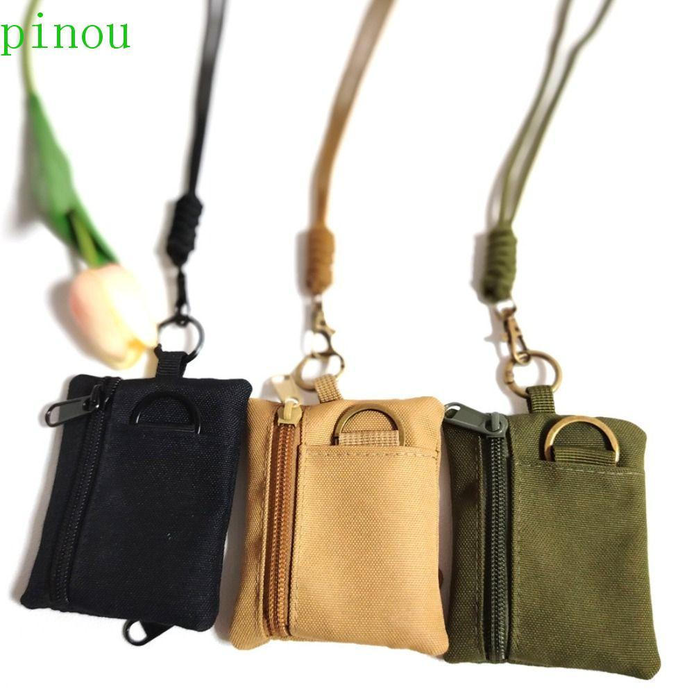PINOU Bolsa De Moedas Pendurada No Pescoço , Mini Carteira De Tecido Oxford Quadrado De Nylon , Porta-Cartões Pequeno Co