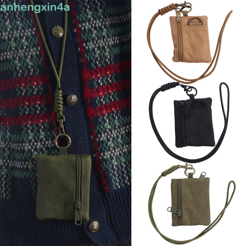 Mini Carteira De Tecido Oxford ANHENGXIN , Bolsa De Moedas Casual Com Zíper Pendurado No Pescoço , Cordão Porta-Cartões