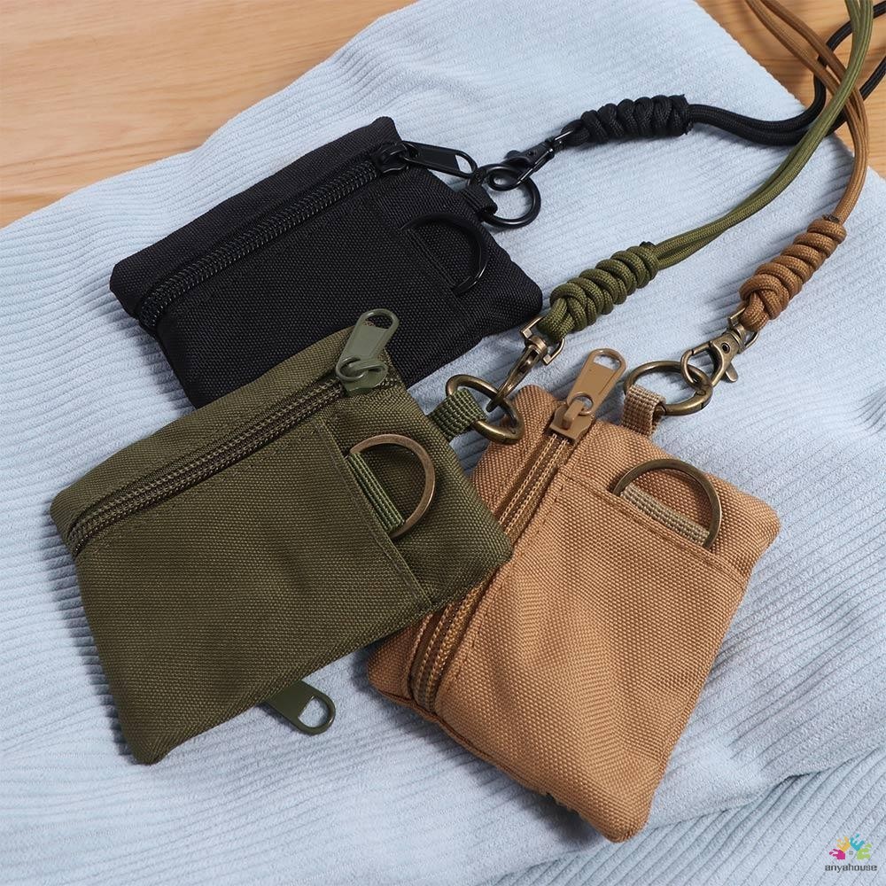 Bolsa De Moedas Quadrada Com Zíper E Pescoço-Mini Carteira De Tecido Oxford Cordão Para Homens