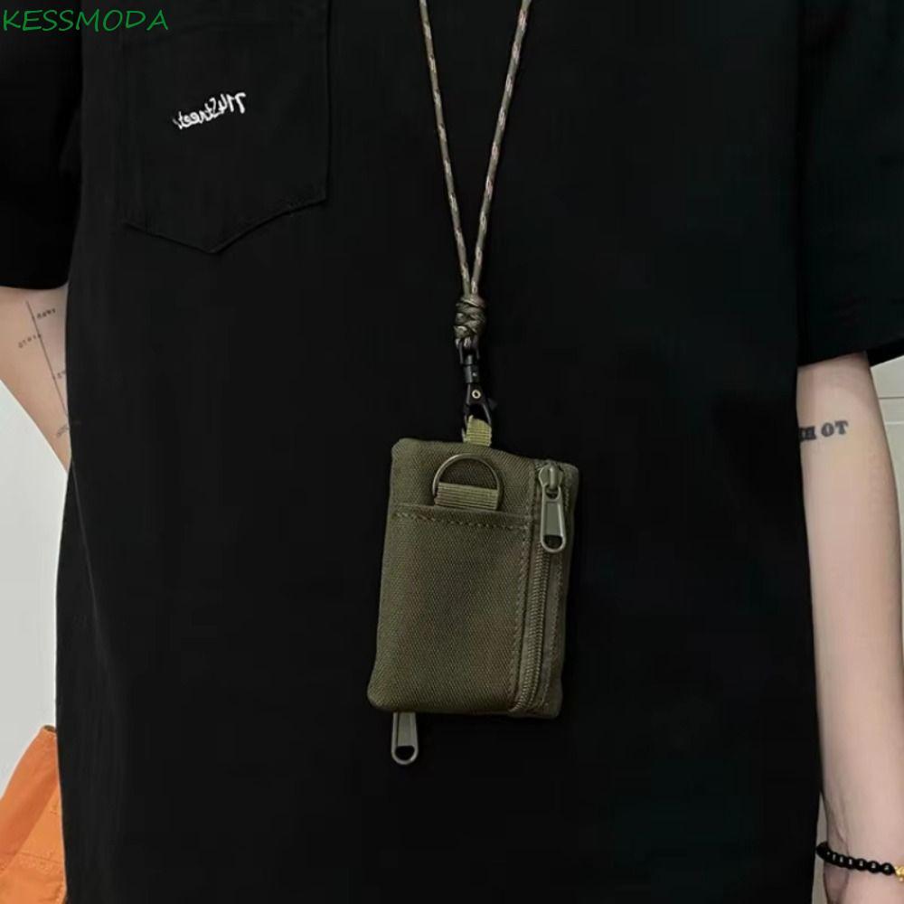 Bolsa De Moedas Pendurada No Pescoço , Mini Carteira Casual De Nylon De Tecido Oxford , Zíper Quadrado Com Cordão Porta-