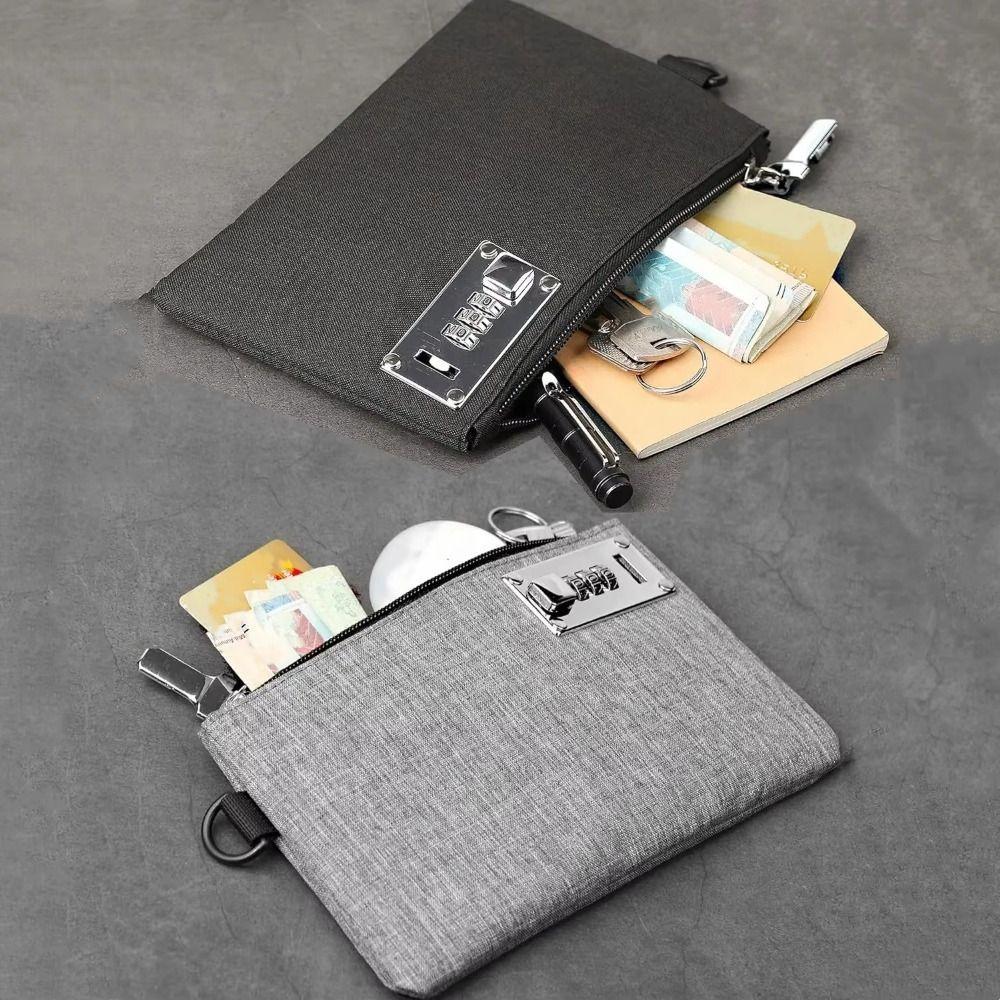 Saco De Dinheiro Com Fechadura , Carteira De Bolsa De Moedas De Tecido Oxford Trava , Mão Masculina De Tamanho Compacto