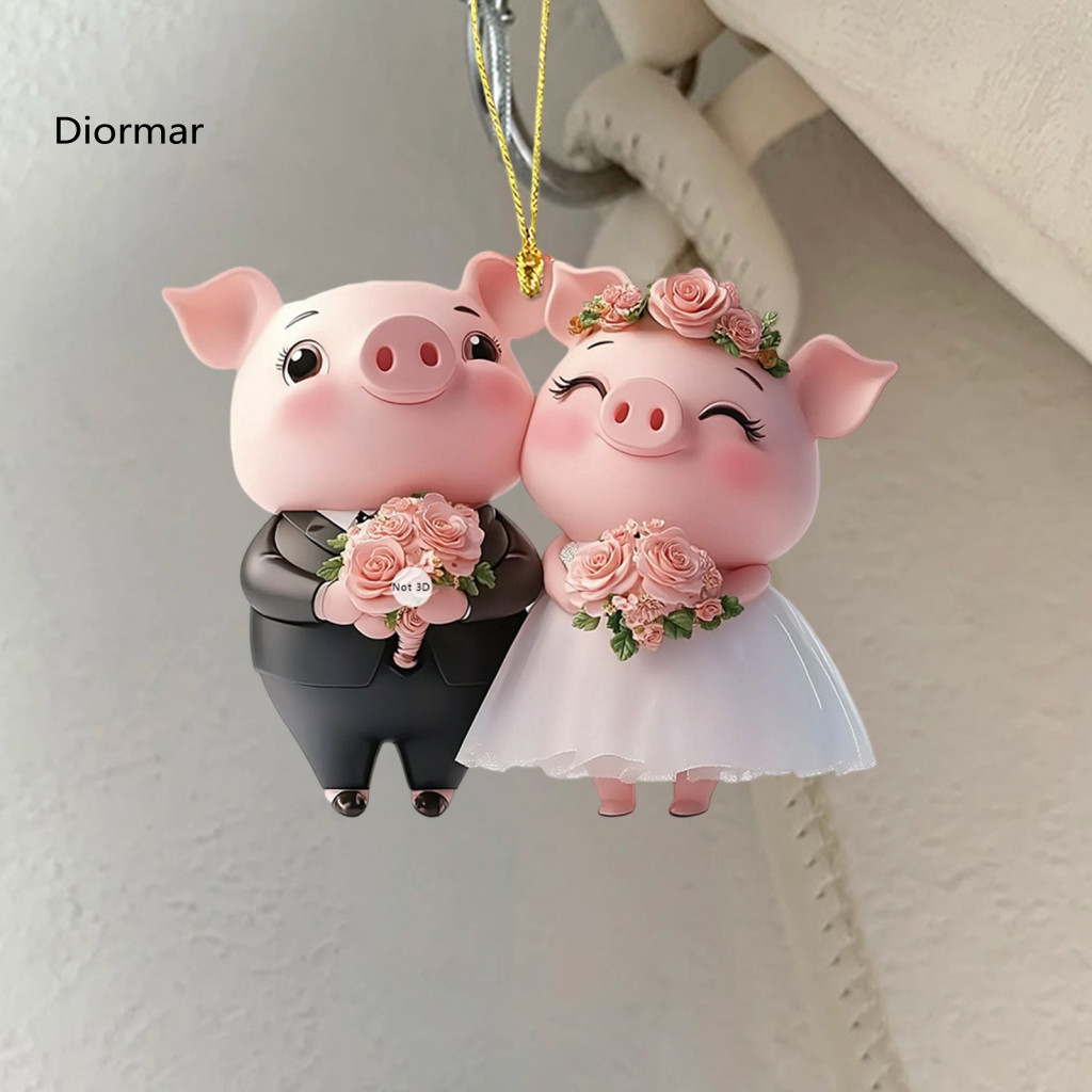 Valentine's Day Car Ornament Festive Acrylic Valentine Charm Cute Pig Hanging 2d Love Pendant for Rearview Mirror Valent
