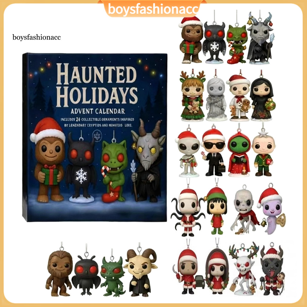 Haunted Holidays 24-day Advent Calendar Christmas Countdown Box – Multifunctional Festive Car Decoration for Holiday F