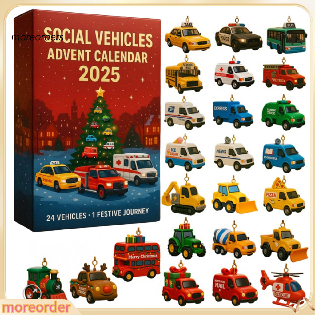 24 Days Acrylic Advent Calendar Ornament for Christmas Tree Countdown Decoration for Kids Car Lovers – Festive Holiday