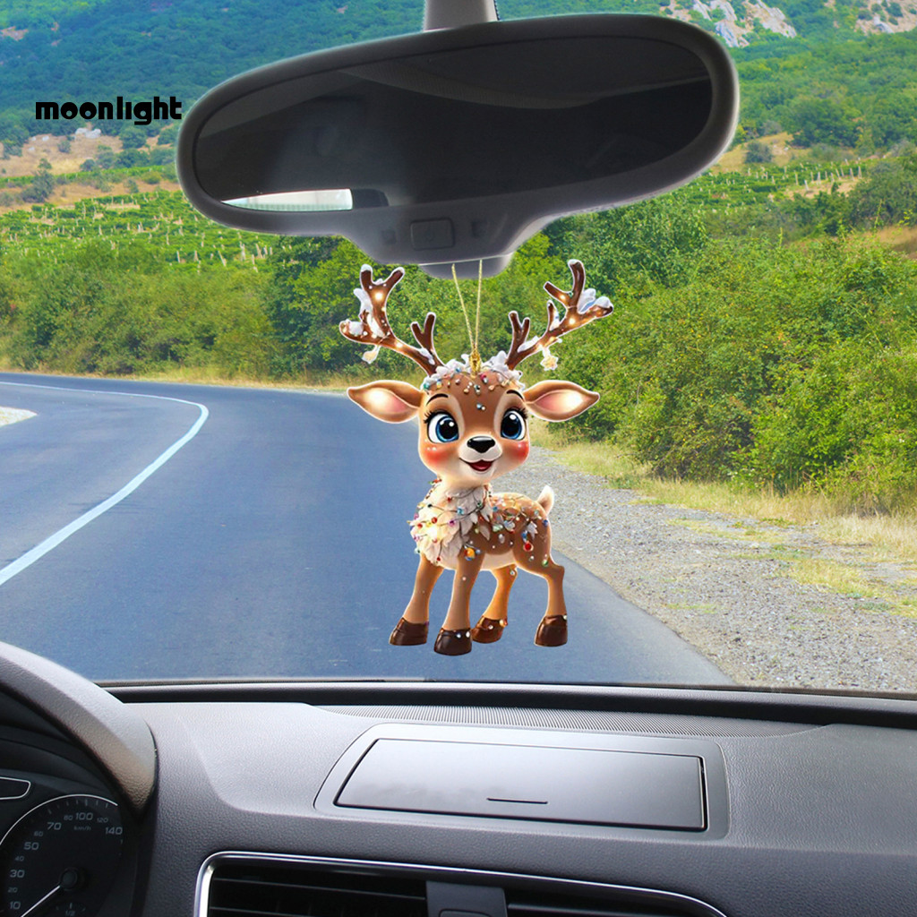 Christmas Reindeer Ornaments 2d Flat Acrylic Car Mirror Pendant – Festive Holiday Decorations for Home Tree and Access