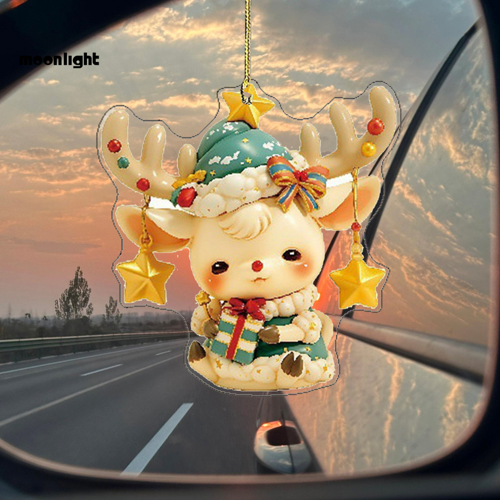 Christmas Car Charm 2d Acrylic Keychain Santa Reindeer Hanging Ornament Festive Decor for Mirror Home and Tree – Holid
