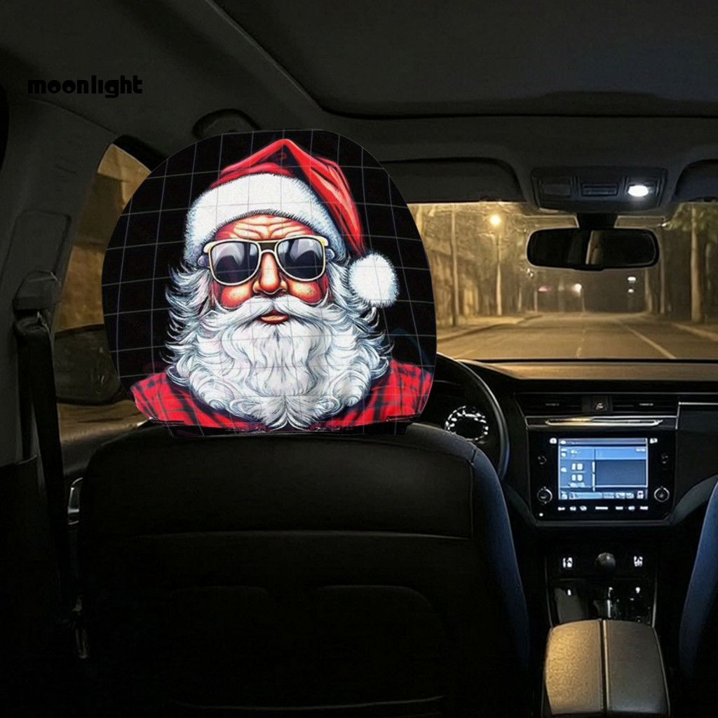 2pcs Christmas Santa Car Headrest Covers Universal Fit Soft Comfortable Holiday Pillow Cases Festive Decor Funny Gift fo