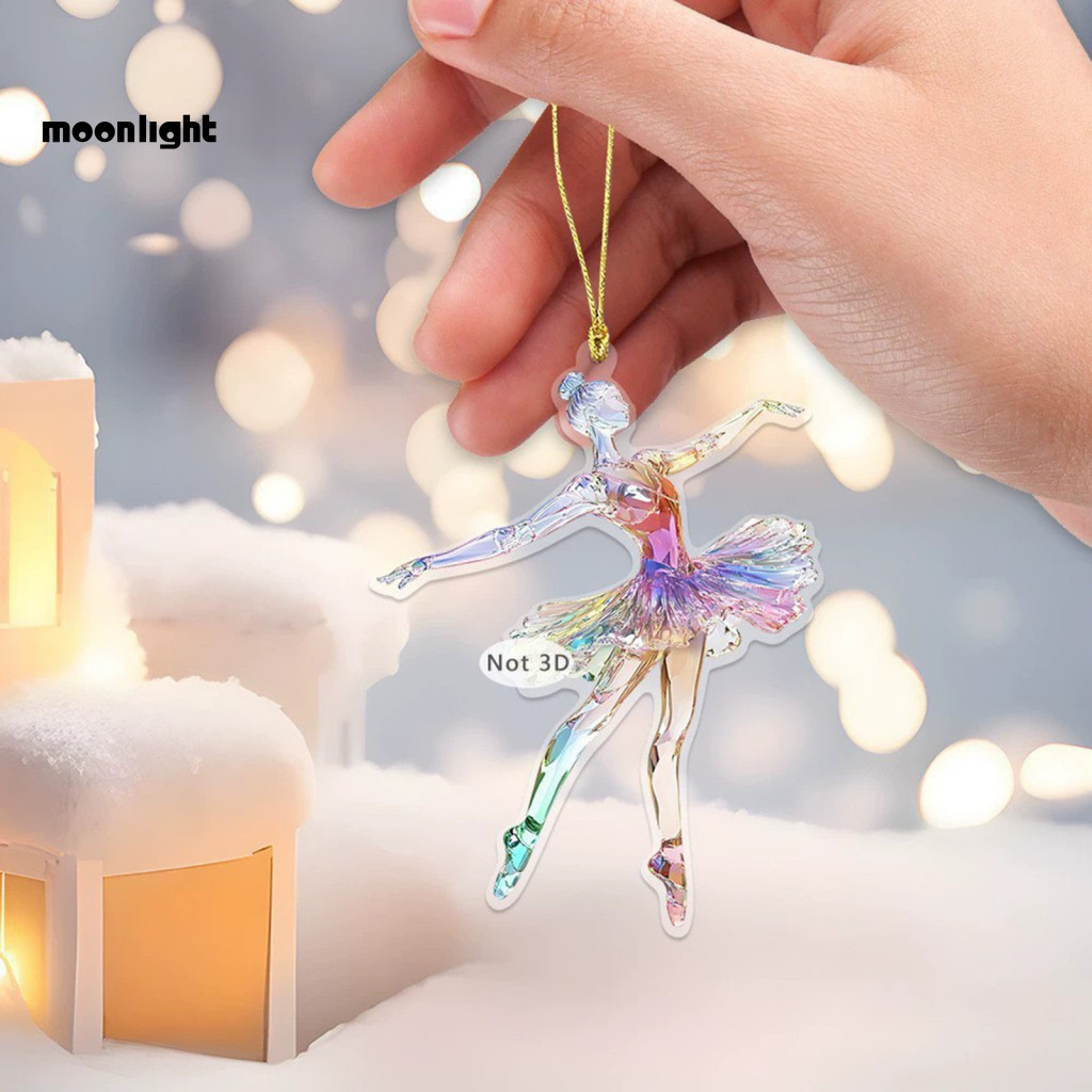 Sparkling Ballerina Christmas Ornament 2d Acrylic Hanging Decor for Tree Car Mirror Home Display Festive Dance Figure Ho