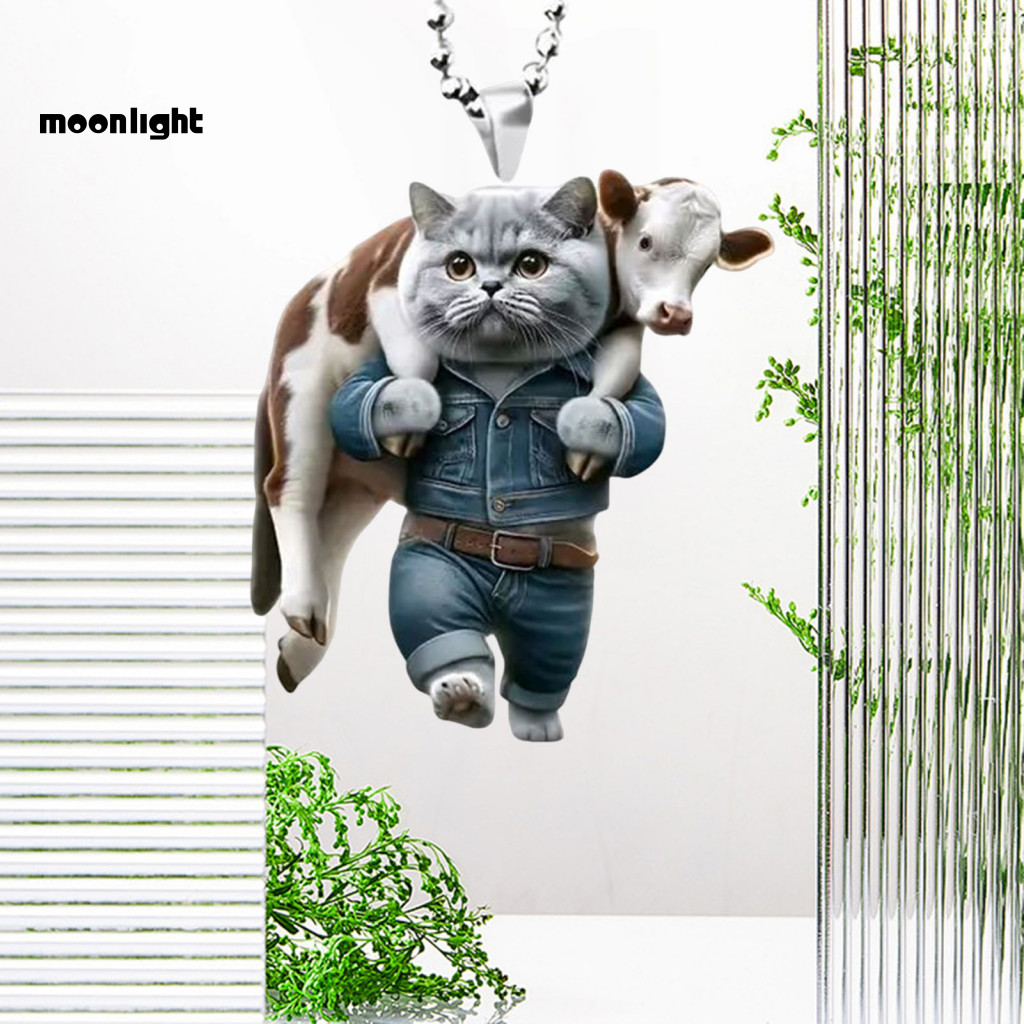 Cute Cat Pendant Car Rearview Mirror Ornament Acrylic Christmas Tree Hanging Decoration Accessory for Festive Holiday De