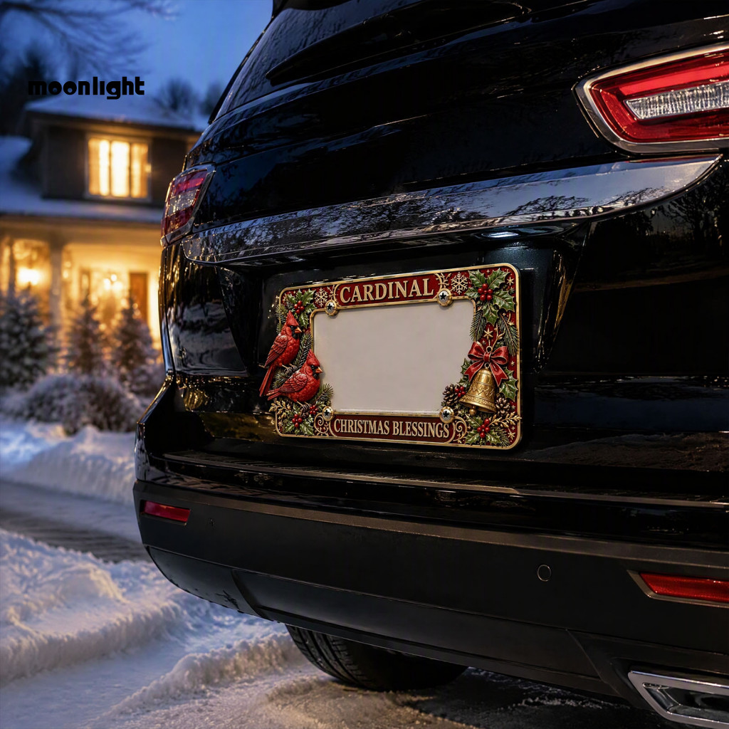 Christmas Metal License Plate Frame with Santa Snowman Gingerbread Design – Festive Car Tag Holder for Trucks Suvs Win