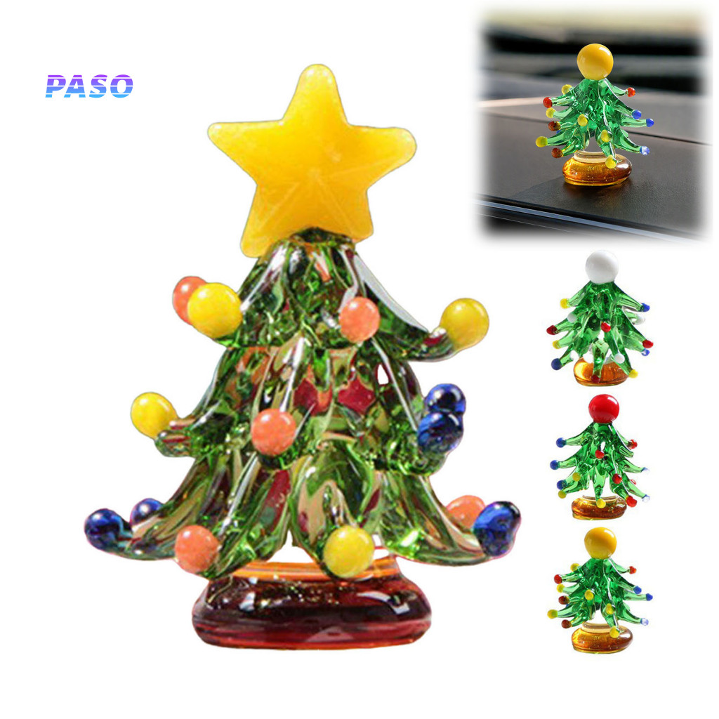 Christmas Gift for Friends Glass Tree Ornament Handmade Figurine with Rotating Ceramic Base – Festive Holiday for Car