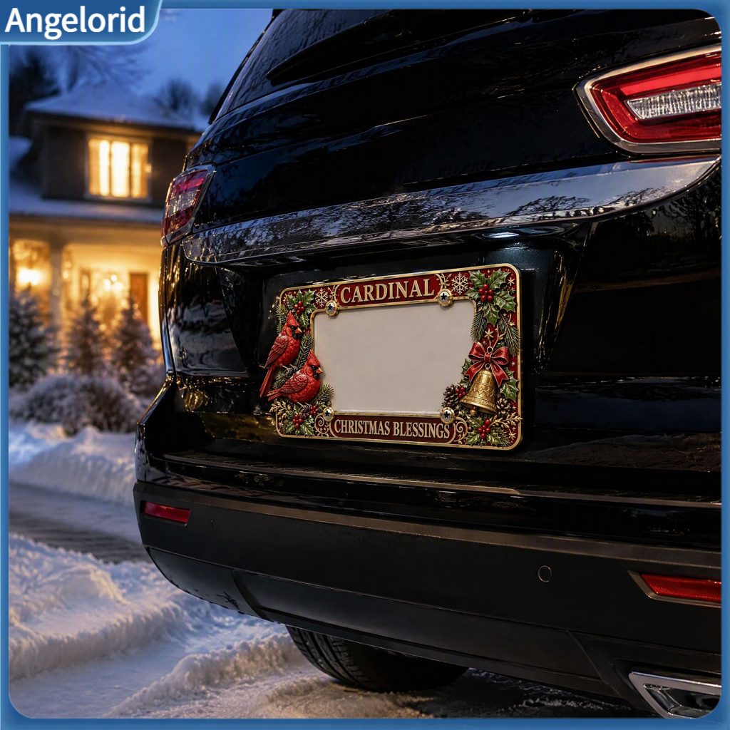 Christmas License Plate Frame Festive Metal Cover with Santa Snowman Gingerbread Design – Car Tag Holder for Trucks