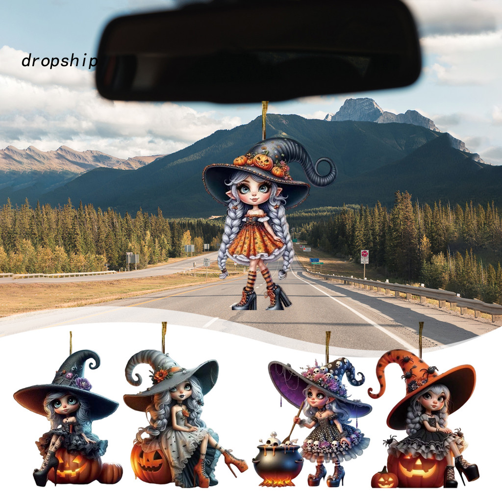 Witch Pendant Halloween Decoration Car Hanging Ornament Charm Acrylic Rearview Mirror Festive Accessory for Southeast