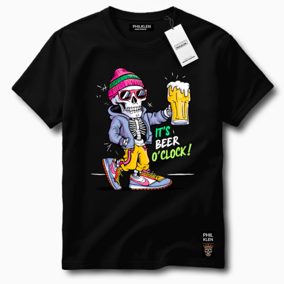 Camiseta Masculina Com Estampa Divertida IT'S BEER O'CLOCK Tecido Premium 100% Algodão