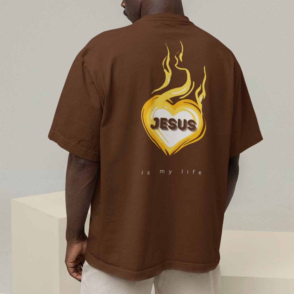 Camiseta Oversized Plus Size Cristã Católica Gola Alta Streetwear Algodão JESUS IT'S MY LIFE