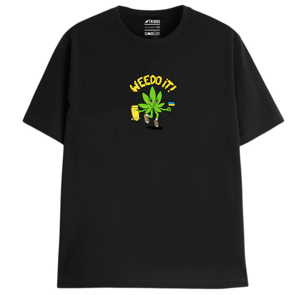 Camiseta preta masculina de algodao Premium Weedo It