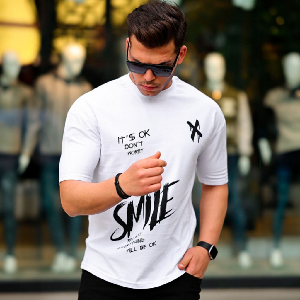 Camiseta Masculina Estampa  It's Ok Smile  Manfinity Blusa Street Wear 100% Algodão