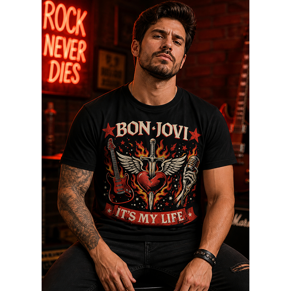 Camiseta Bon Jovi It’s My Life Rock Band Premium 100% Algodão