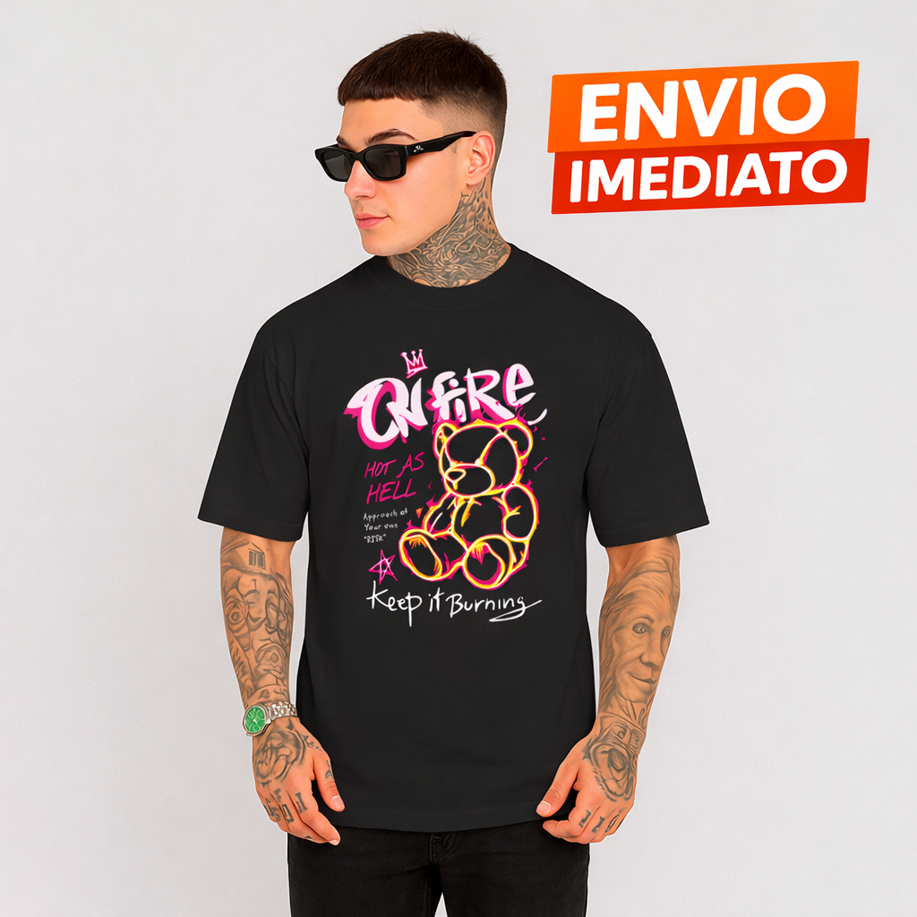 Camiseta Streetwear On Fire - Edição Bear Keep It Burning