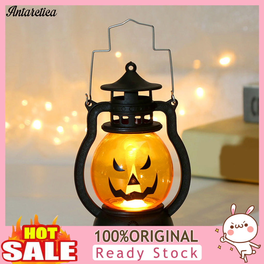 Portable Jack-o-lantern Halloween Pumpkin Lantern with Led Light Retro Horse Design Flame-free Safe Decoration for Indoo